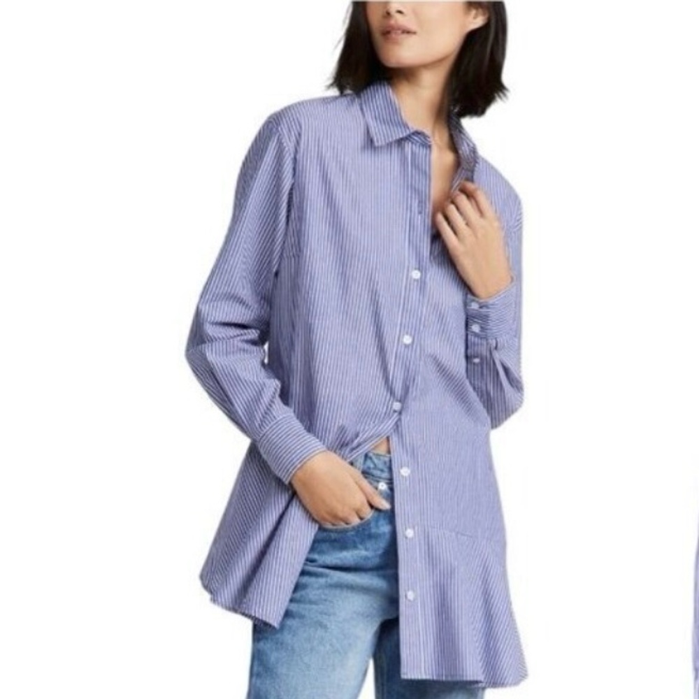 Veronica Beard Blue and White Pinstripe Button-Up Shirt